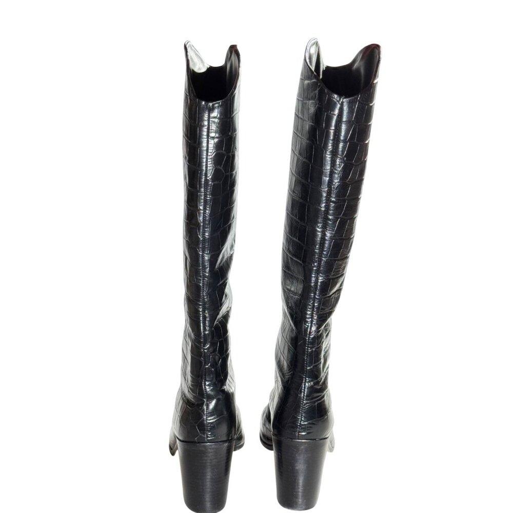 Schutz Mariana Black Crocodile-Embossed Leather Knee-High Black Boots 9.5B - Picture 7 of 14